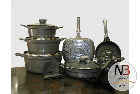سرویس-قابلمه-16-پارچه-طوسی-نقره-ای-گرانیتی-کلاسیک-7705-یونیک