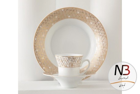 عکس محصول - محتویات-سرویس-108پارچه-ژئومتریکال-نقره-ای-زرین