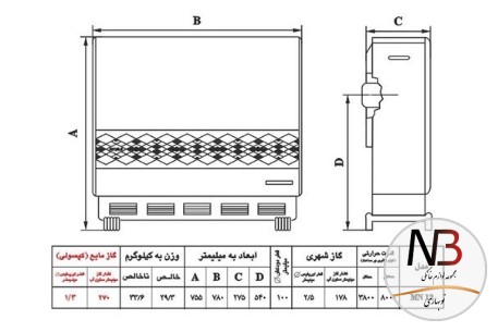 عکس محصول - بخاری-گازی-نیک-کالا-مدل-مرجان-mn12