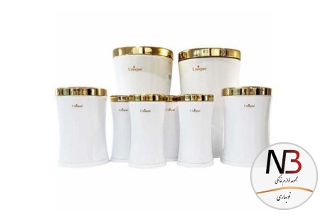 سرویس-8-پارچه-آشپزخانه-کمر-باریک-سفید-با-درب-طلایی-4520-یونیک