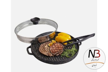 عکس محصول - تابه-گریل-چدنی-گرد-34-درب-دار-با-انبر-یونیک-کد-6029