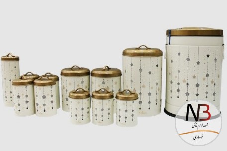 سرویس-آشپزخانه-12-پارچه-فانتزی-کرم-ستاره-آویز-درب-طلایی-8027-یونیک